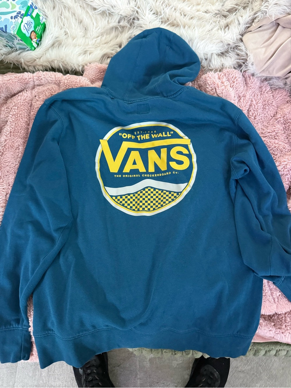 Vans Teal Crewneck Hoodie with Yellow Logo Back Graphic